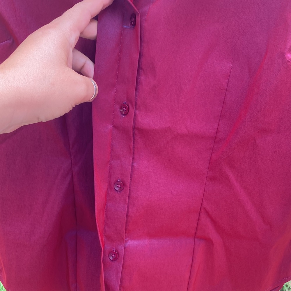 Express Stretch - 13/14 Red Button Up Short Sleev… - image 3